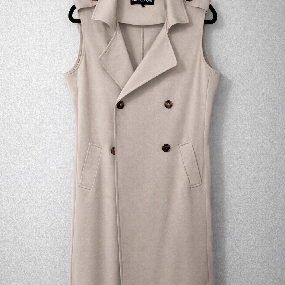Kendall & Kylie Double-Breasted Sleeveless Vest in Beige